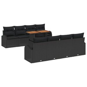 vidaXL Ensemble de canapé de jardin 9 Pièces Noir Poly rotin