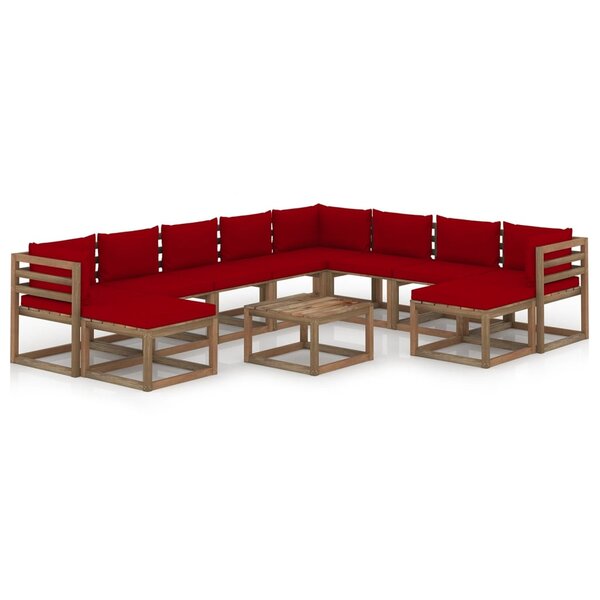 vidaXL Salon de jardin 11 Pièces avec coussins Rouge bordeaux