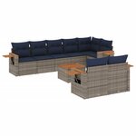 vidaXL Salon de jardin 9 Pièces avec coussins gris résine tressée