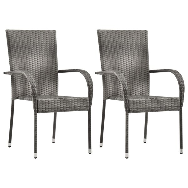 vidaXL Chaises empilables d'extérieur lot de 2 Gris Résine tressée