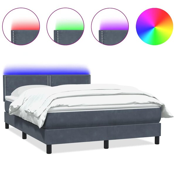 vidaXL Sommier à lattes de lit et matelas et LED gris foncé 140x220cm velours