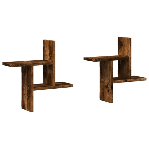 vidaXL Étagères murales 2 Pièces chêne fumé 38x12x38 cm bois d'ingénierie
