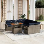 vidaXL Salon de jardin 8 Pièces avec coussins gris résine tressée