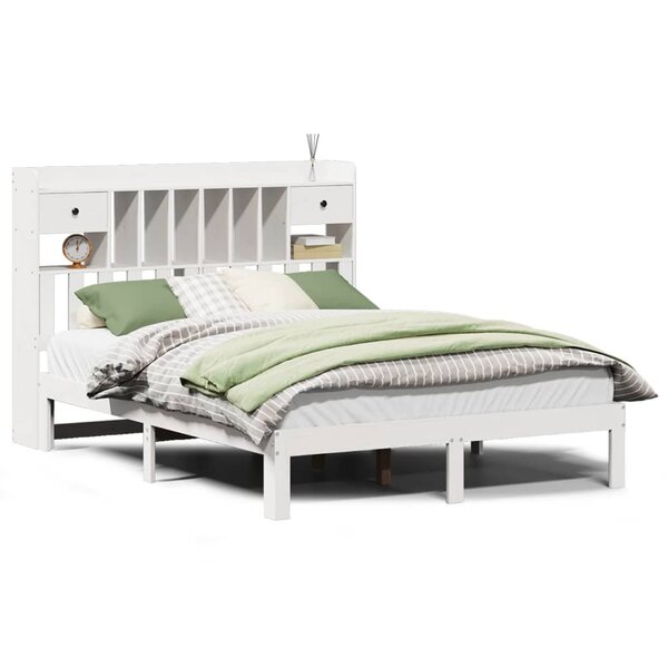 vidaXL Lit bibliothèque sans matelas blanc 160x200 cm bois pin massif