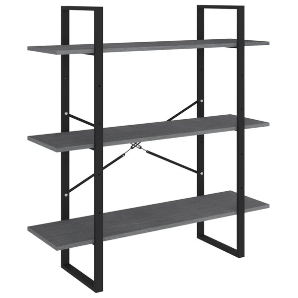 vidaXL Bibliothèque à 3 niveaux Gris 100x30x105 cm Bois de pin massif