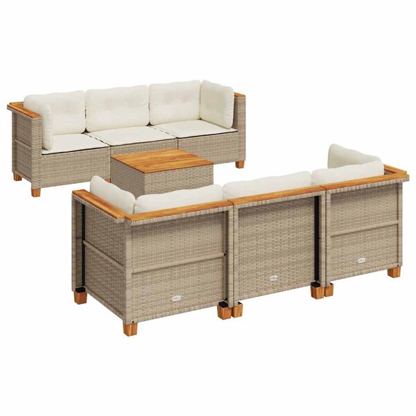 vidaXL Salon de jardin avec coussins 7 Pièces beige résine tressée