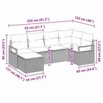 Ensemble de canapé de jardin vidaXL 6 pièces avec coussins Marron Rotin poly