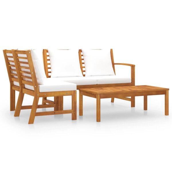 Salon de jardin meuble d'extérieur ensemble de mobilier 4 pièces avec coussin crème bois d'acacia solide 02_0016072