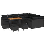 vidaXL Ensemble de canapé de jardin de 13 pièces avec des coussins en poly rotin noir et en acacia.