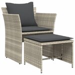 vidaXL Chaise de jardin avec tabouret gris clair résine tressée