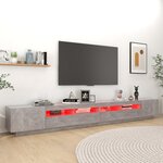 vidaXL Meuble TV avec lumières LED Gris béton 300x35x40 cm
