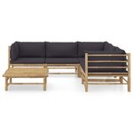 vidaXL Salon de jardin 6 Pièces avec coussins gris foncé bambou