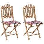 vidaXL Chaises pliables de jardin 2 Pièces avec coussins Bambou