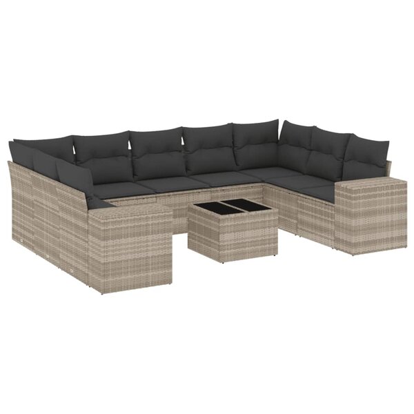 vidaXL Salon de jardin avec coussins 10 Pièces gris clair résine tressée