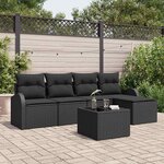 vidaXL Ensemble de canapé de jardin avec coussin 6 Pièces Noir Poly rotin