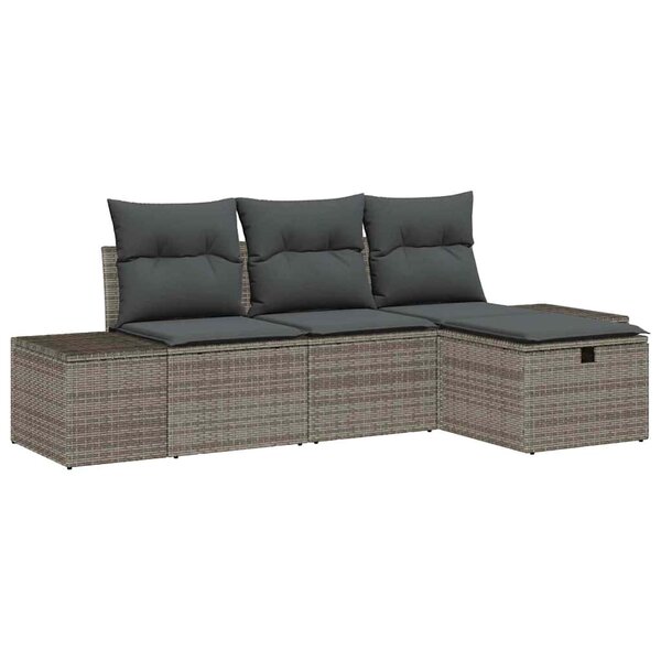 vidaXL Ensemble de canapé de jardin avec coussin 4 Pièces Gris Poly rotin