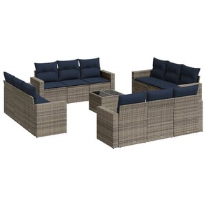 vidaXL Salon de jardin avec coussins 13 Pièces gris résine tressée