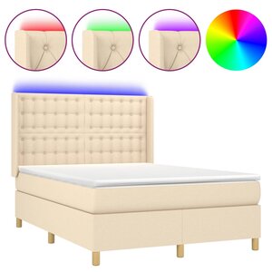 vidaXL Sommier à lattes de lit matelas et LED Crème 140x200 cm Tissu