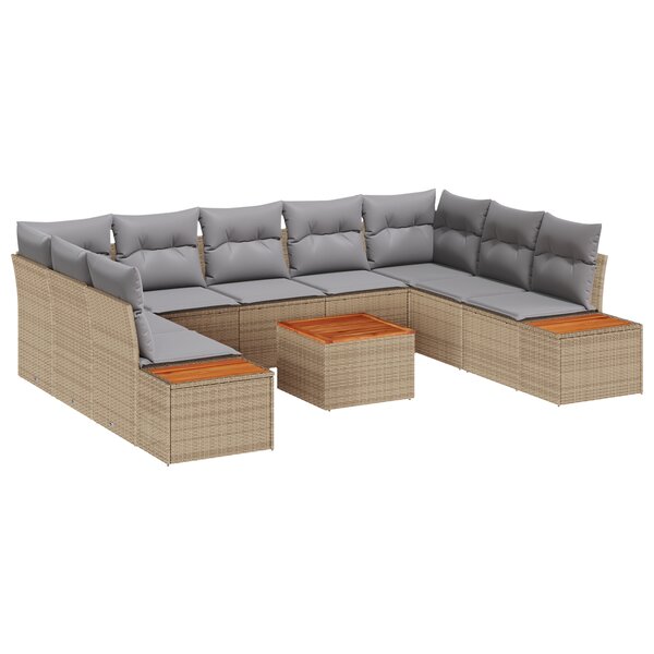 Ensemble de jardin 6 pièces avec coussins beige poly rattan acacia