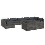 vidaXL Salon de jardin 9 Pièces avec coussins Gris Résine tressée