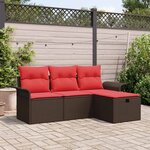vidaXL Ensemble de canapé de jardin 4 Pièces Marron et rouge polyrotin