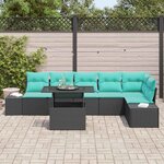 vidaXL Ensemble de canapé de jardin 7 Pièces Noir et Bleu polyrotin