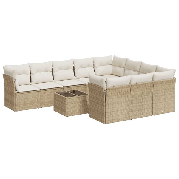 vidaXL Salon de jardin 11 Pièces avec coussins beige résine tressée