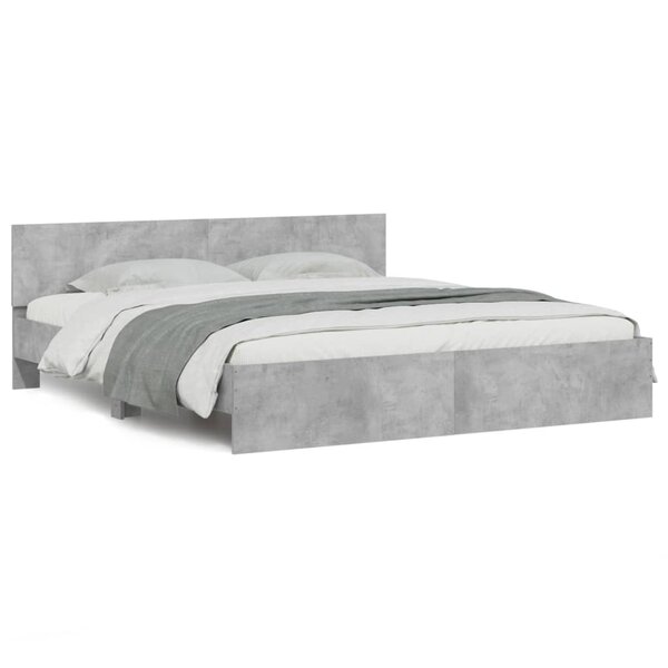 vidaXL Cadre de lit avec tête de lit gris béton 200x200 cm