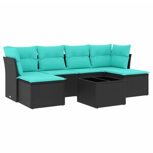 vidaXL Salon de jardin 7 Pièces avec coussins noir résine tressée