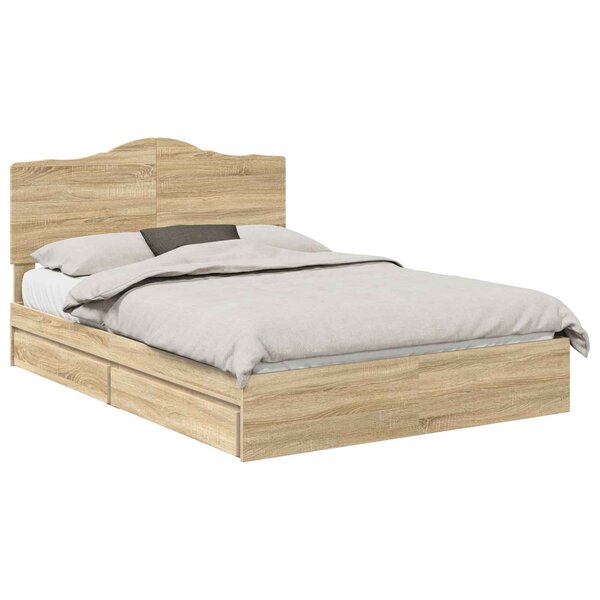 vidaXL Lit de Rangement Chêne Sonoma 150 x 200 cm Bois d'ingénierie