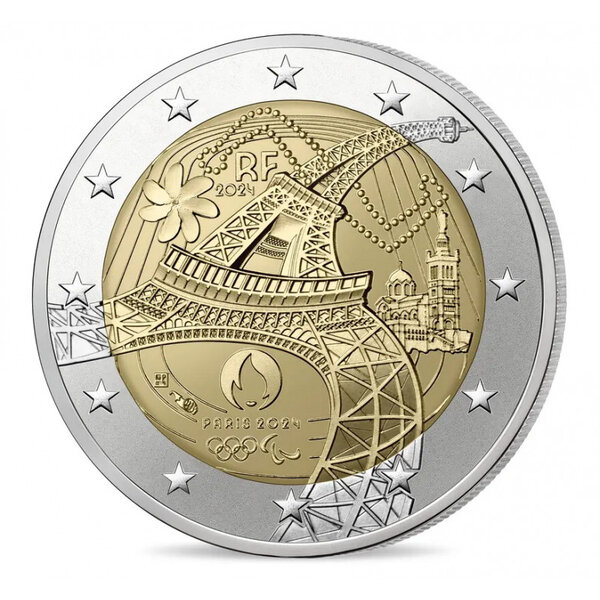 2 euros commémorative France 2024 - Tour Eiffel JO Paris.