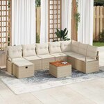 vidaXL Ensemble de canapé de jardin 9 Pièces Beige Poly rotin
