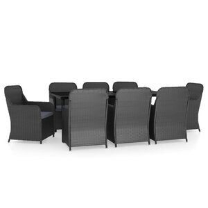 vidaXL Ensemble à manger de jardin avec coussins 9 Pièces noir