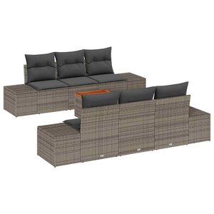 vidaXL Ensemble de canapé de jardin avec coussin 7 Pièces Gris Poly rotin