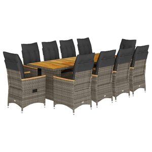vidaXL Ensemble de bistro de jardin 11 Pièces coussins gris poly rotin