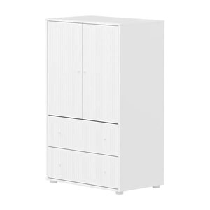 Flexa SAGA Armoire 2 portes et 2 tiroirs a facades rainurees Blanche Boutons metalliques blancs