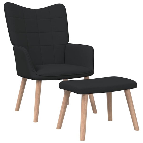 vidaXL Chaise de relaxation avec tabouret Noir Tissu