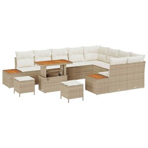 vidaXL Ensemble de canapé de jardin 12 Pièces Beige polyrotin