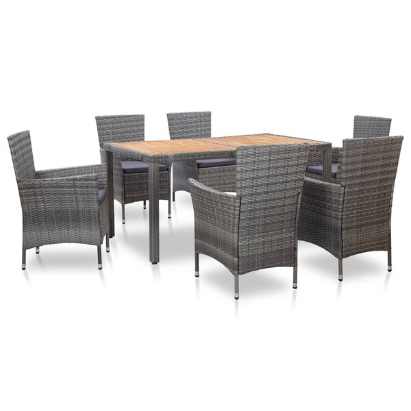 vidaXL Ensemble à manger d'extérieur 7Pièces coussins Résine tressée Gris