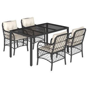 vidaXL Ensemble à manger de jardin coussins 5Pièces Noir Résine tressée