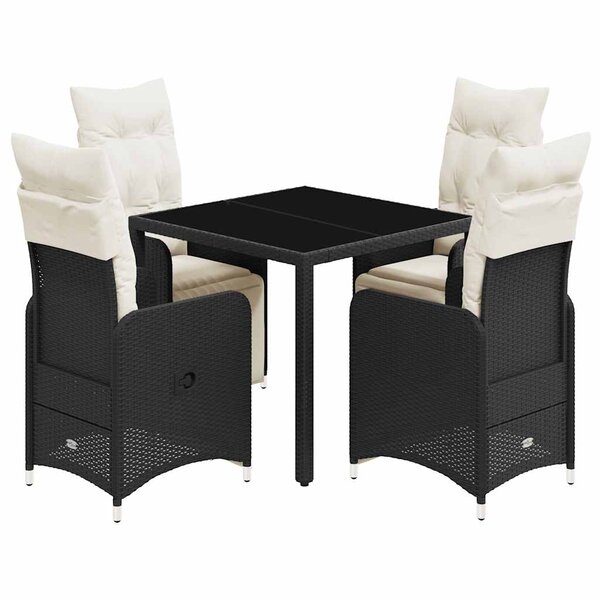 vidaXL Ensemble de bistro de jardin 5 Pièces coussins noir poly rotin