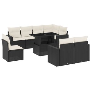 vidaXL Salon de jardin 9 Pièces avec coussins noir résine tressée