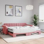 vidaXL Lit de jour avec gigogne et matelas rose 90x200 cm velours