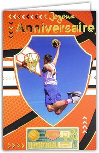 Carte joyeux anniversaire basketball or doré brillant avec enveloppe 12x17 5cm