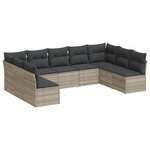 vidaXL Salon de jardin 9 Pièces avec coussins gris clair résine tressée