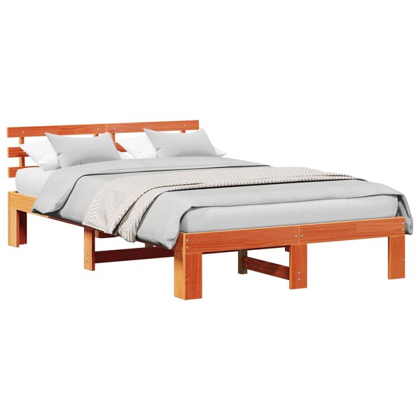 vidaXL Cadre de lit avec tête de lit Brun cire 135 x 190 cm Pin massif