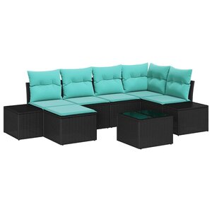 vidaXL Ensemble de canapé de jardin avec coussin 7 Pièces Noir polyrotin