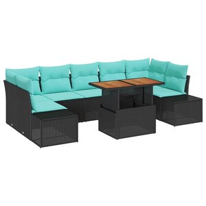 vidaXL Ensemble de canapé de jardin 8 Pièces Noir Poly rotin