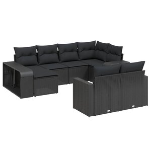 vidaXL Salon de jardin 10 Pièces avec coussins noir résine tressée