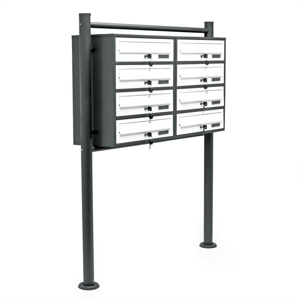 Bloc 8 boites lettres pied support 2x4 compartiment superposé acier galvanisé anthracite et blanc